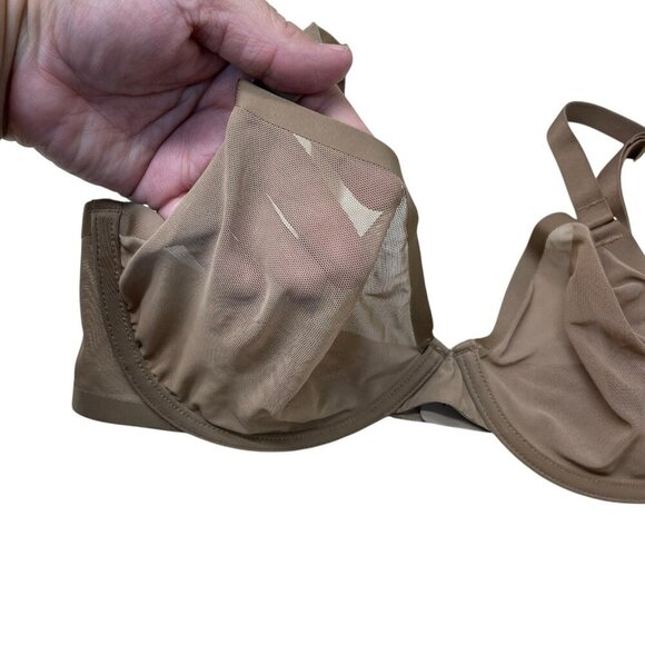 CUUP Bra Mesh 34E The Plunge Tan Underwire Sheer Sexy See Through Nude - Picture 2 of 7